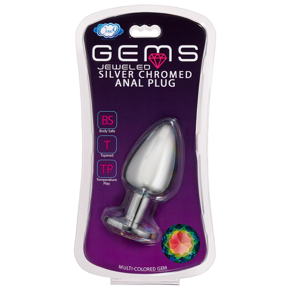 Silver Chromed Large Anal Plug with Gem Accents Intimates Adult Boutique