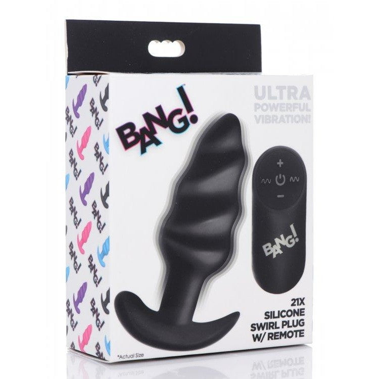 21x Vibrating Silicone Swirl Butt Plug with Remote Control - Anal Toy Intimates Adult Boutique