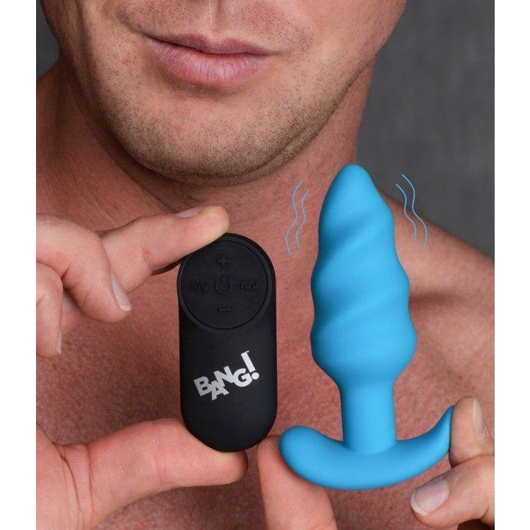 Silicone Swirl Butt Plug with Remote Control - Blue | Anal Toys Intimates Adult Boutique