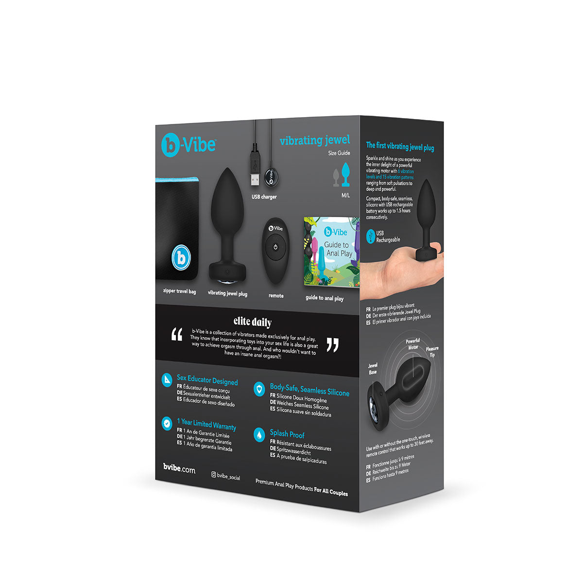 B-Vibe Vibrating Jewel Plug Medium-Large - Black Intimates Adult Boutique