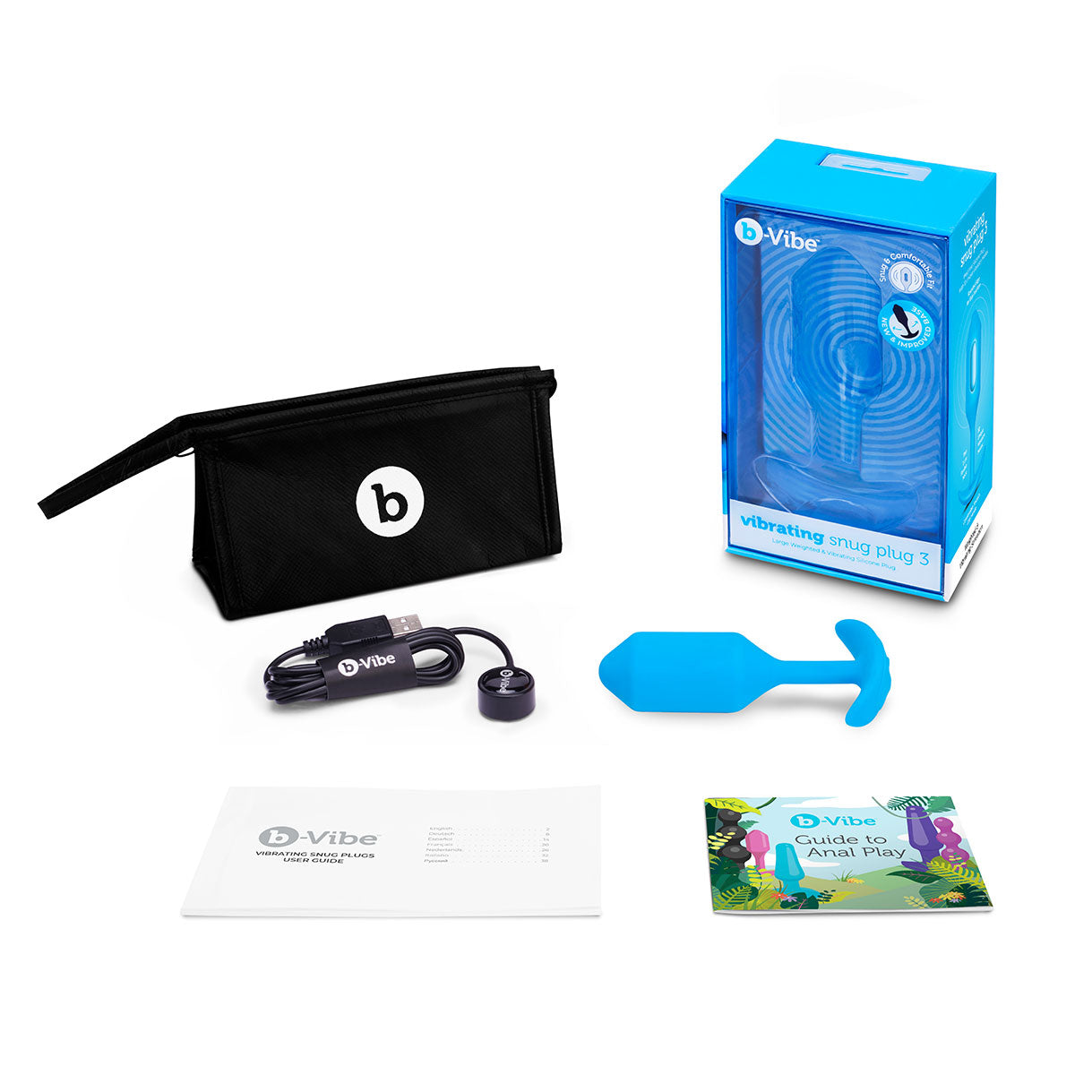 B-Vibe Vibrating Snug Plug 3 (L) - Blue | Anal Toys Intimates Adult Boutique