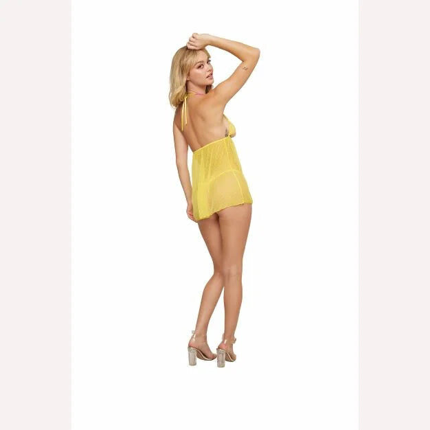 Stretch Lace & Dot Babydoll & G-string Set Citrus O/s Intimates Adult Boutique