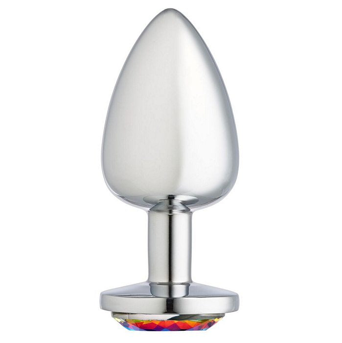 Silver Chromed Large Anal Plug with Gem Accents  Intimates Adult Boutique