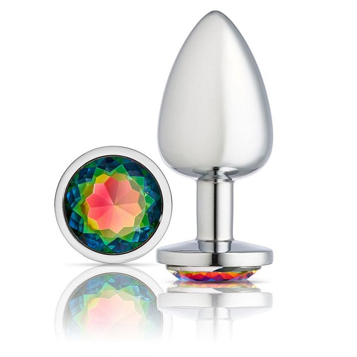 Silver Chromed Large Anal Plug with Gem Accents  Intimates Adult Boutique