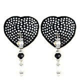 Heart Black Crystal Pasties w/ Beads - Lingerie Collection Intimates Adult Boutique