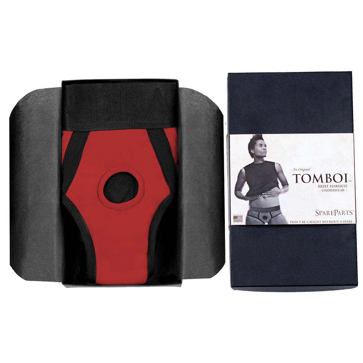 SpareParts Tomboi Harness Red-Black Nylon - 4X Intimates Adult Boutique