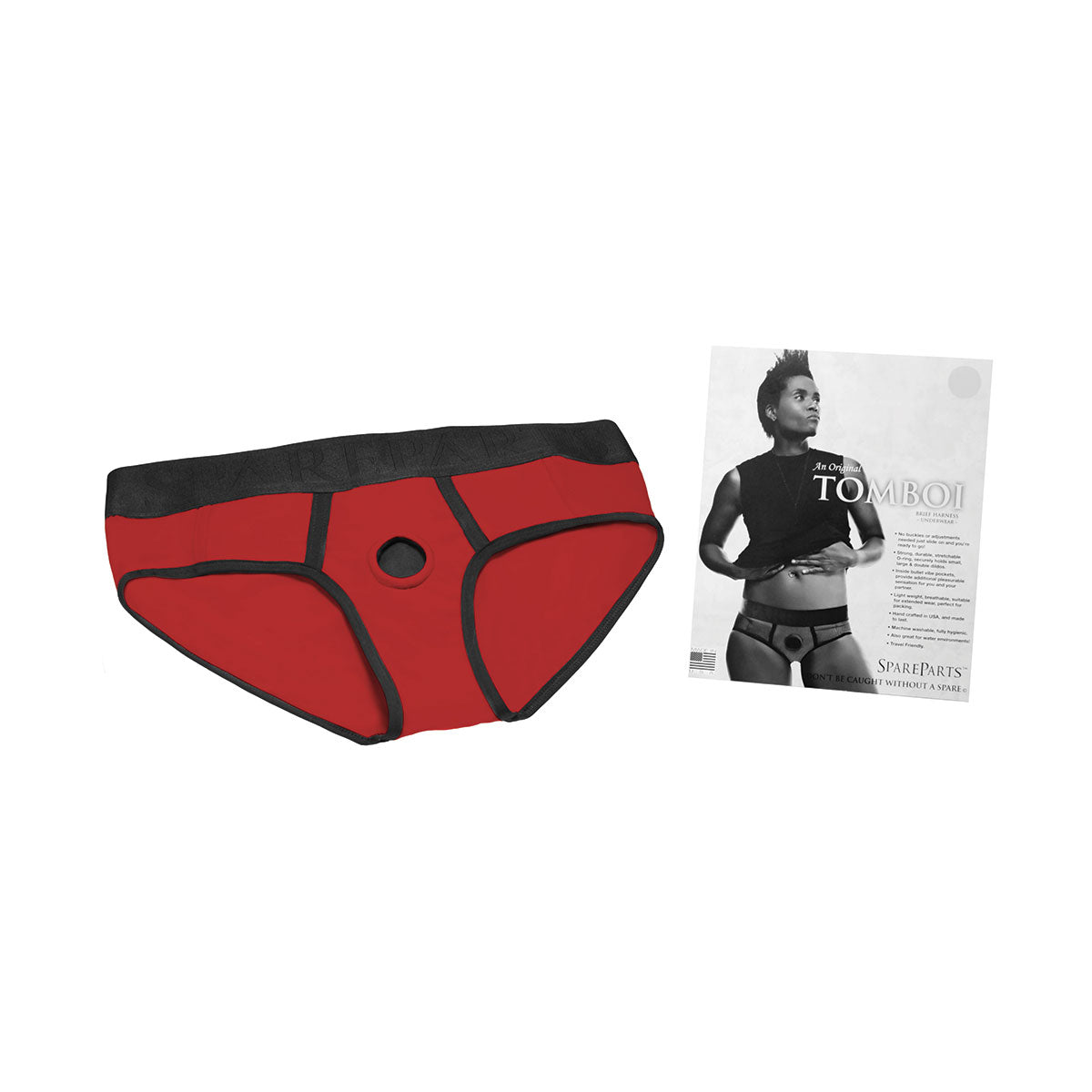 SpareParts Tomboi Harness Red-Black Nylon - 4X Intimates Adult Boutique