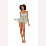 Stretch Lace Babydoll Set W/ Ruffle Trim Mint O/s Intimates Adult Boutique