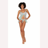 Stretch Lace Babydoll Set W/ Ruffle Trim Mint O/s Intimates Adult Boutique