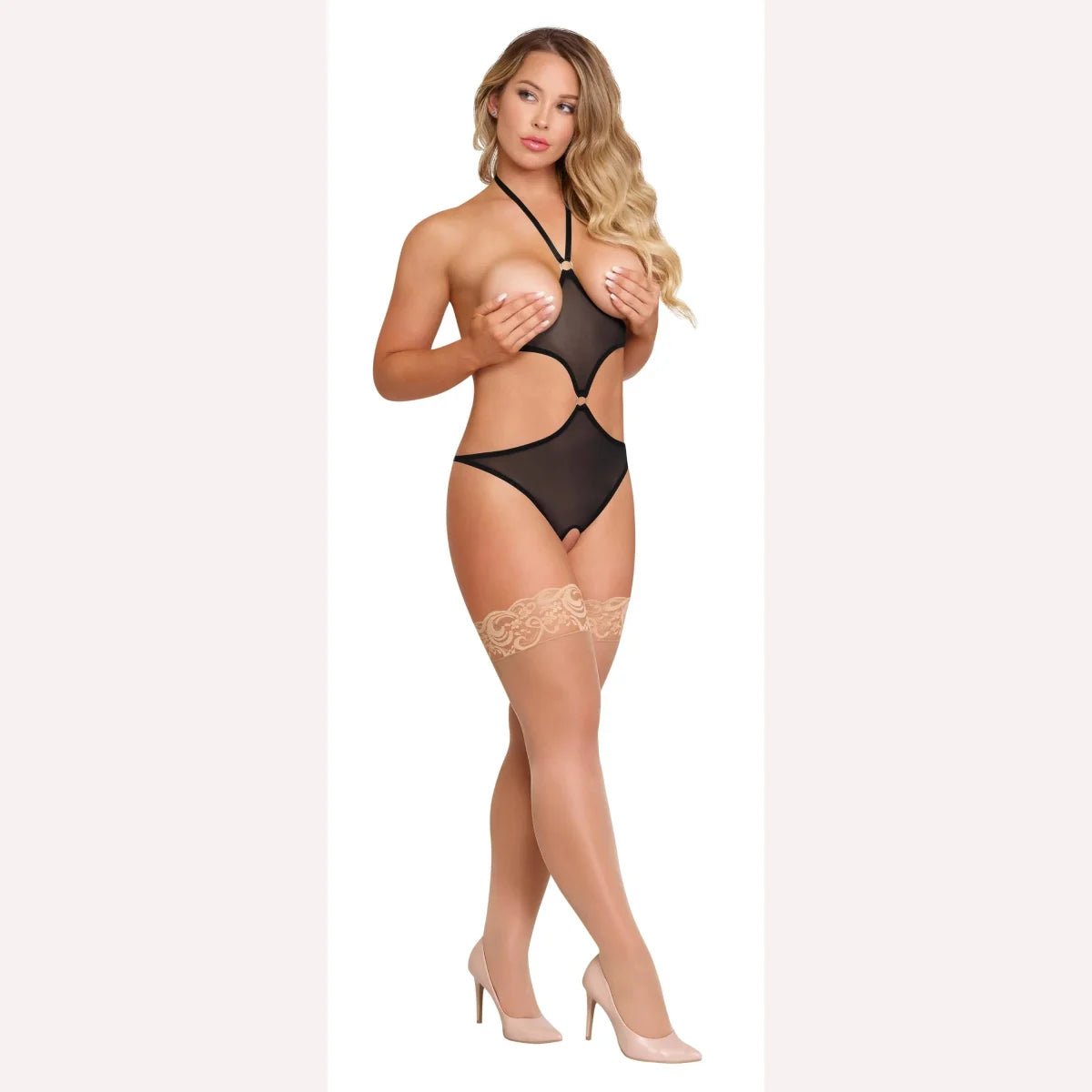 Sassy Cupless & Crotchless Teddy Black L/xl Intimates Adult Boutique