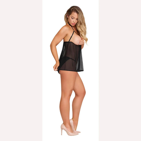 Sassy Cupless Babydoll & Panty Set Black L/xl Intimates Adult Boutique