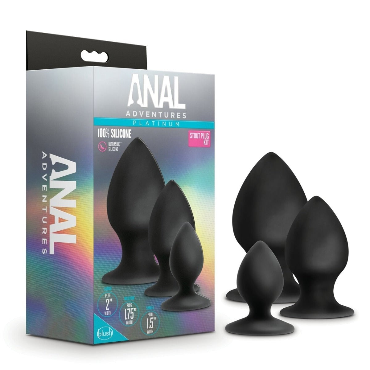 Anal Adventures Platinum Silicone Anal Stout Plug Kit Black  Intimates Adult Boutique
