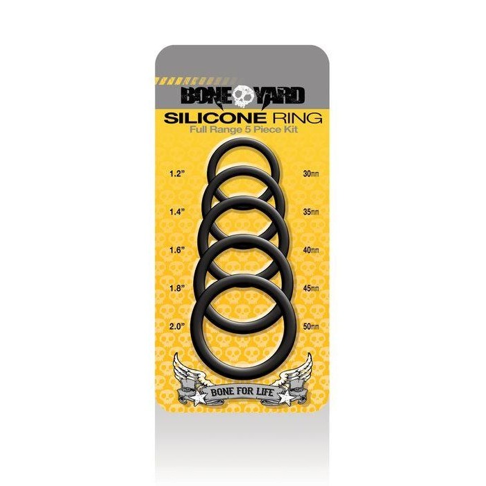 Boneyard Silicone Ring 5pc Kit Black Intimates Adult Boutique